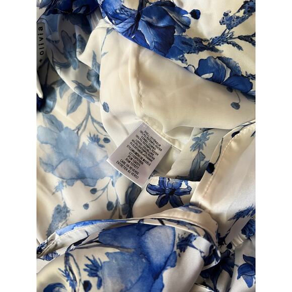 Alice + Olivia Leighton White Blue Floral Satin Shorts Romper Jumpsuit US 6 - Picture 5 of 5